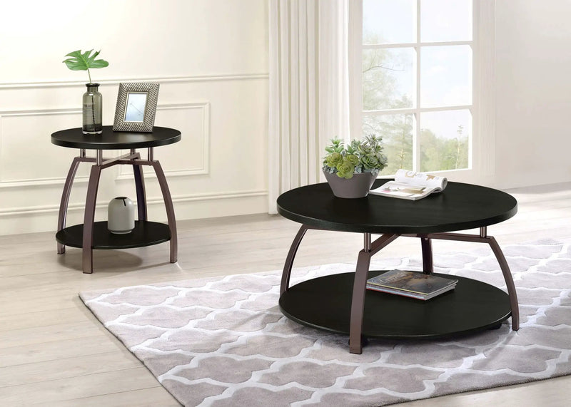 Dacre Round Engineered Wood Top Side End Table Dark Charcoal by Unique Piece Furniture