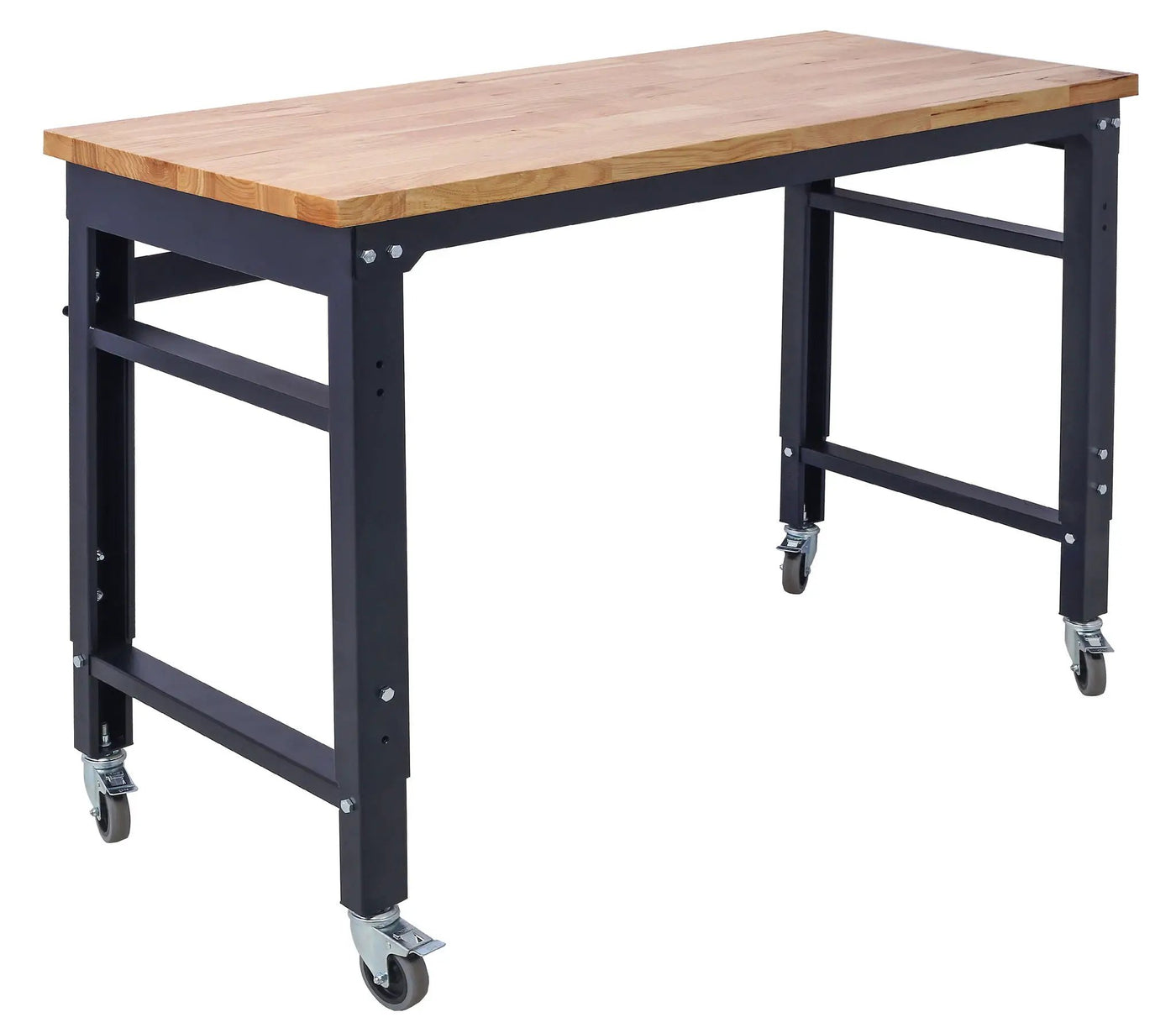 Wide Rolling Workbench For Garage, Adjustable Height, Workshop Tool Bench, Metal With Rubber Wood Top by HouseOfZazla