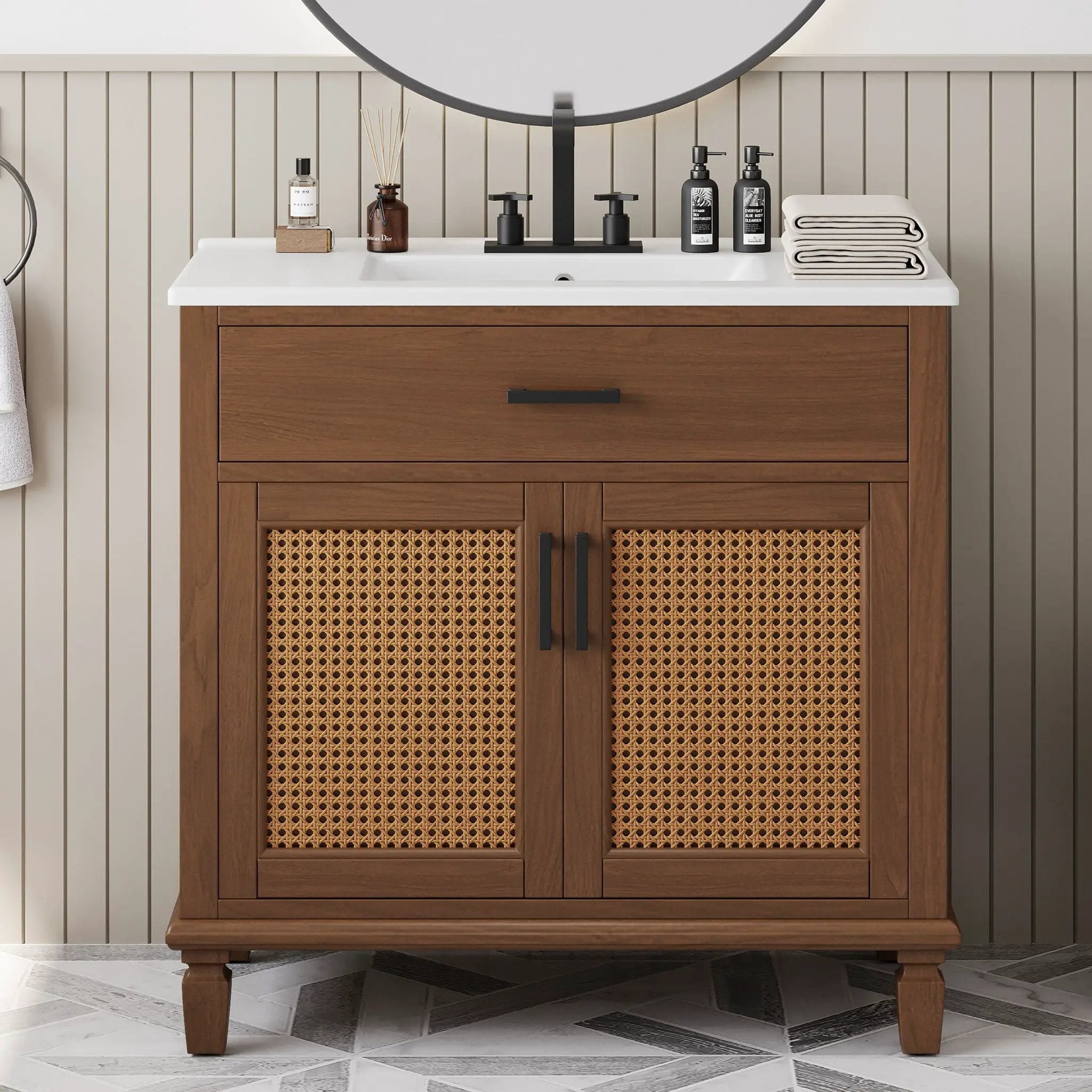 Bathroom Vanity With Ceramic Sink, Modern Free Standing Cabinet With Soft Close Drawers by HouseOfZazla