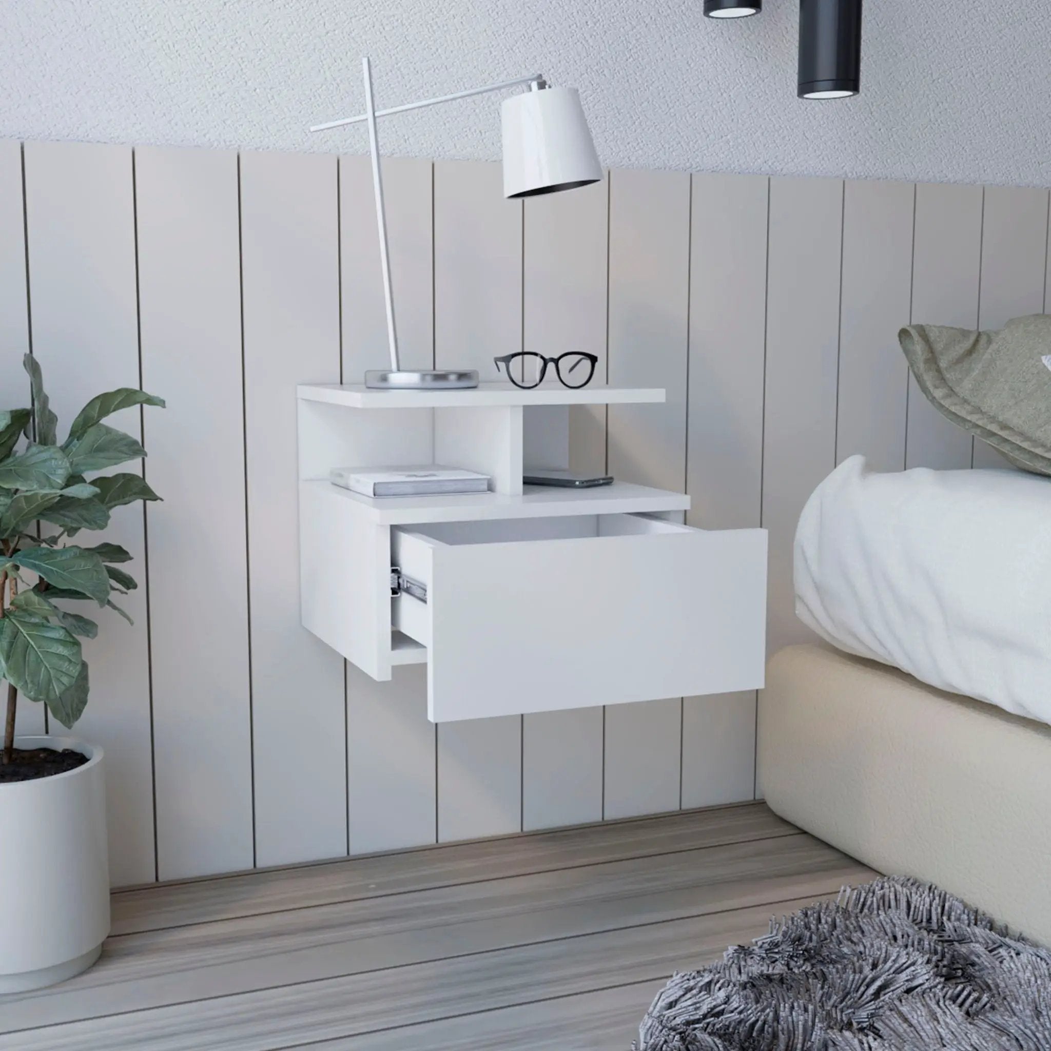 Flopini - Floating Nightstand With 1 Drawer, Compact Size - White by Unique Piece Furniture