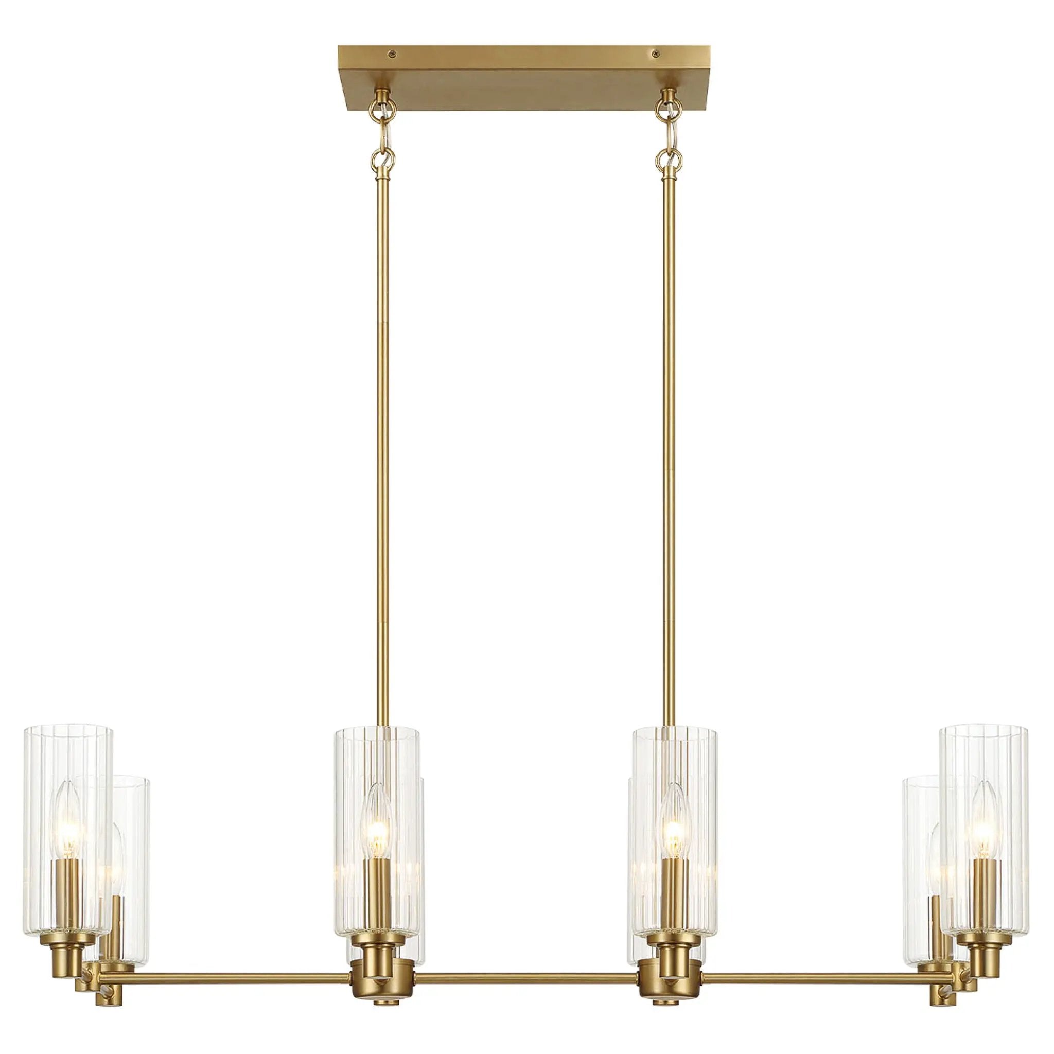 Willow - 8 Lights Island With Clear Ribbed Pendant Lamp Satin - Antique Brass / Clear / Gold by HouseOfZazla