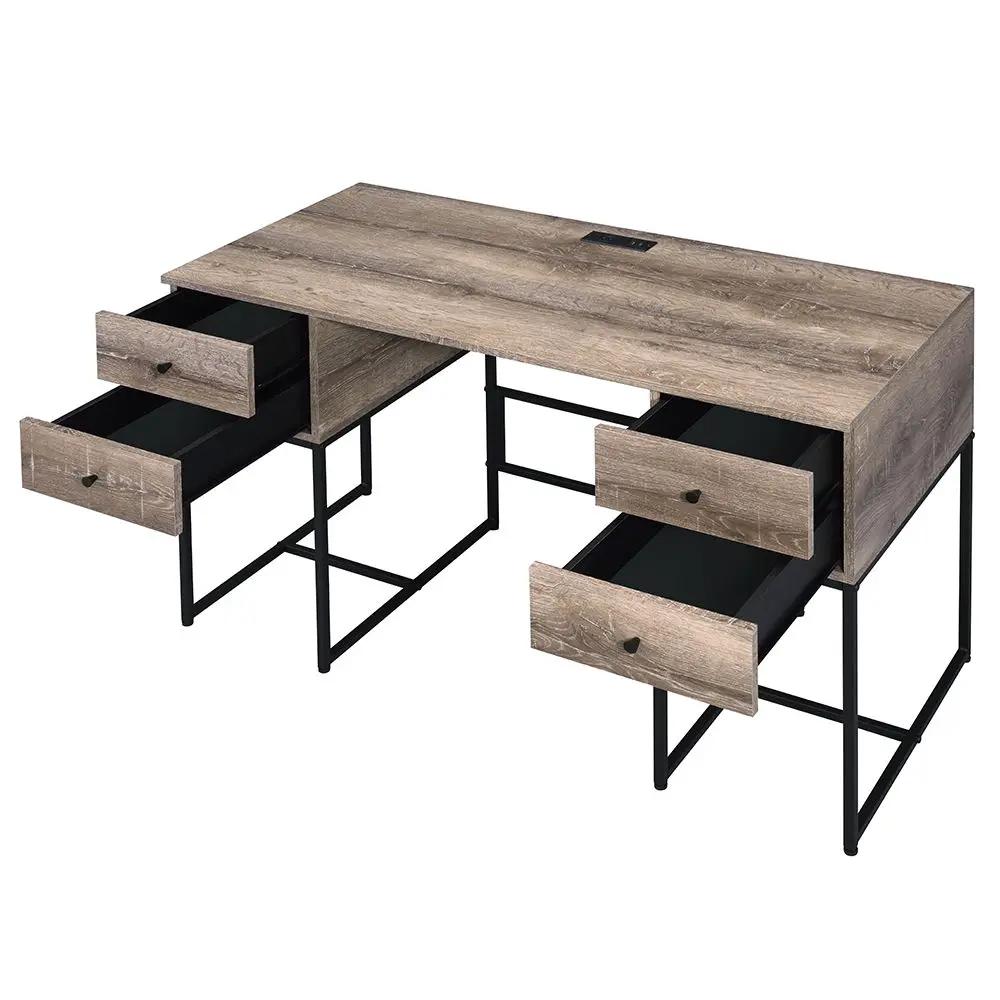 Desirre - Writing Desk With USB - Rustic Oak & Black by Unique Piece Furniture