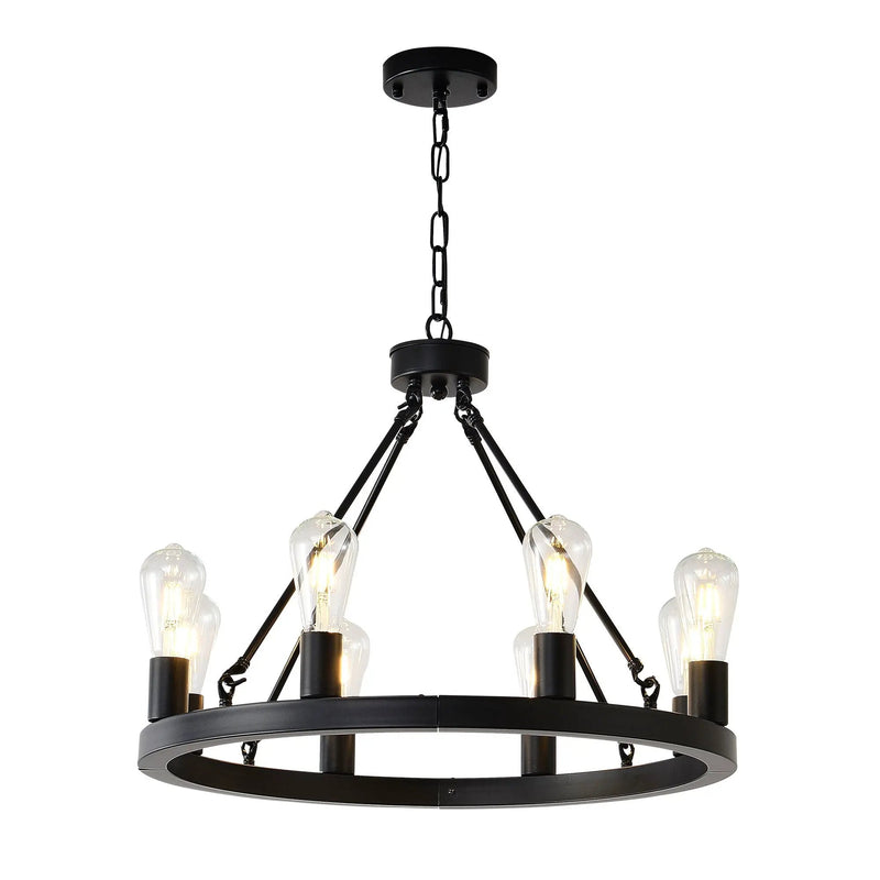 6 Light (No Bulbs) Wagon Wheel Chandelier Farmhouse Modern Small Round Chandelier For Living Room Kitchen Island Foyer Hallway Entryway Bedroom Dining Room Light Fixture Ceiling Hanging - Matte Black by Unique Piece Furniture