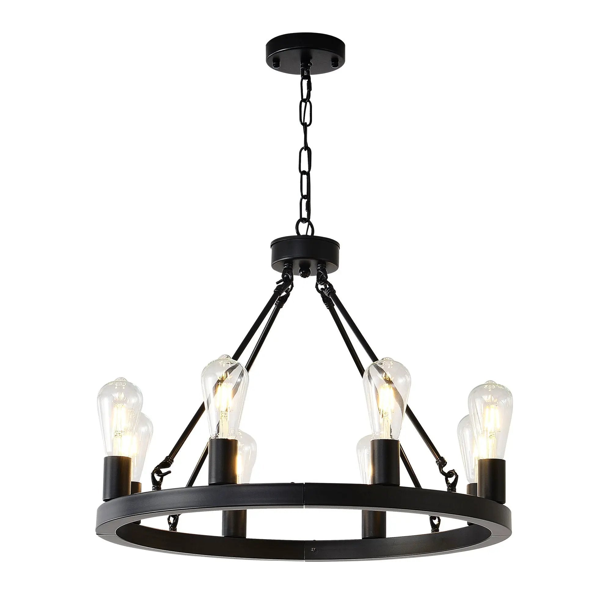 6 Light (No Bulbs) Wagon Wheel Chandelier Farmhouse Modern Small Round Chandelier For Living Room Kitchen Island Foyer Hallway Entryway Bedroom Dining Room Light Fixture Ceiling Hanging - Matte Black by HouseOfZazla