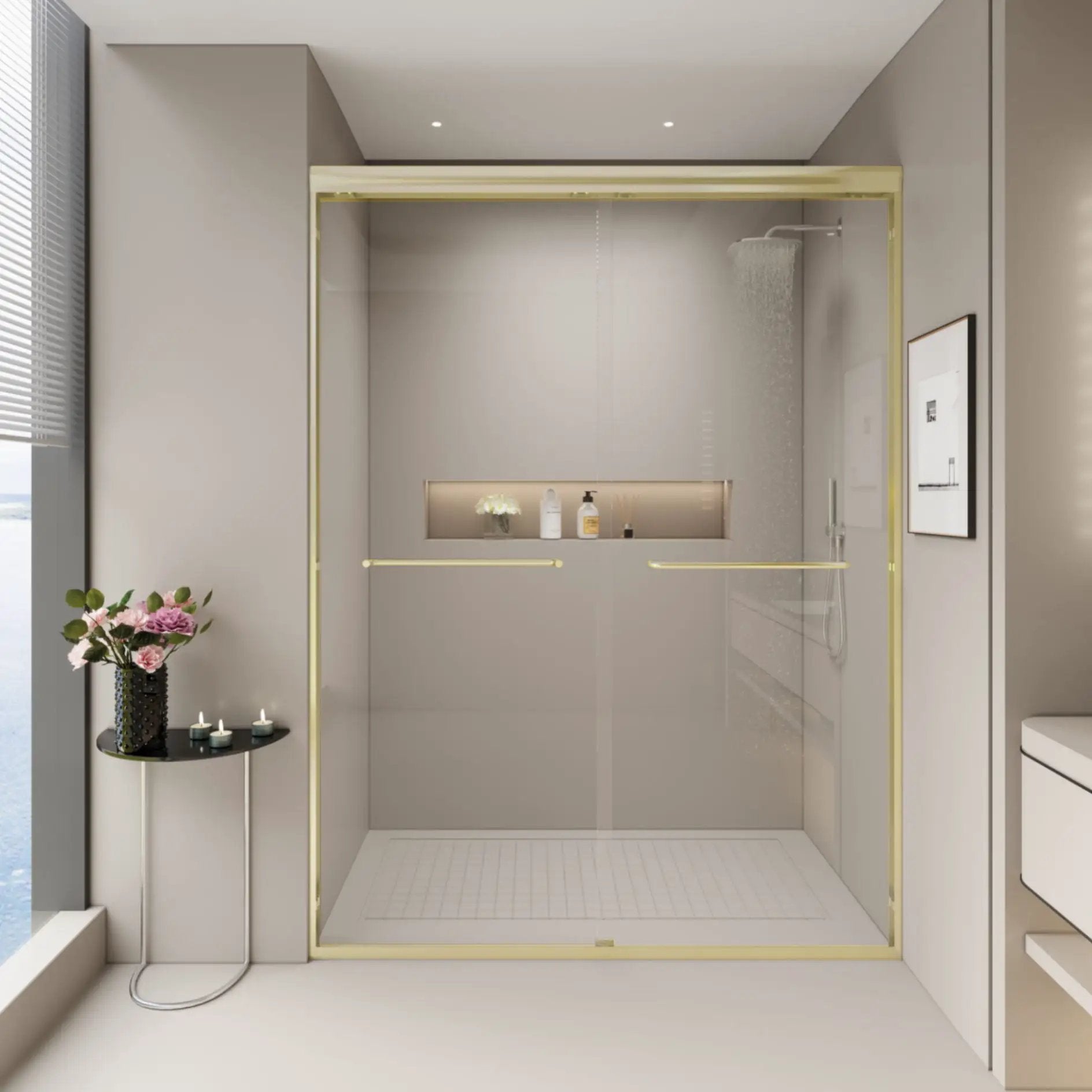 Double Sliding Shower Door, Semi-Frameless Bypass Bathroom Sliding Door With 1/4" (6 Mm) Tempered Glass For Walk-In Shower by HouseOfZazla