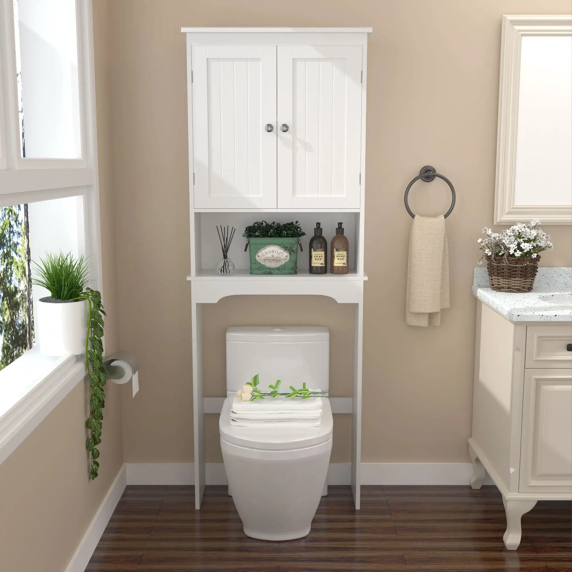 Over The Toilet Storage Cabinet, Bathroom Space Saver With Adjustable Shelf - White by Unique Piece Furniture