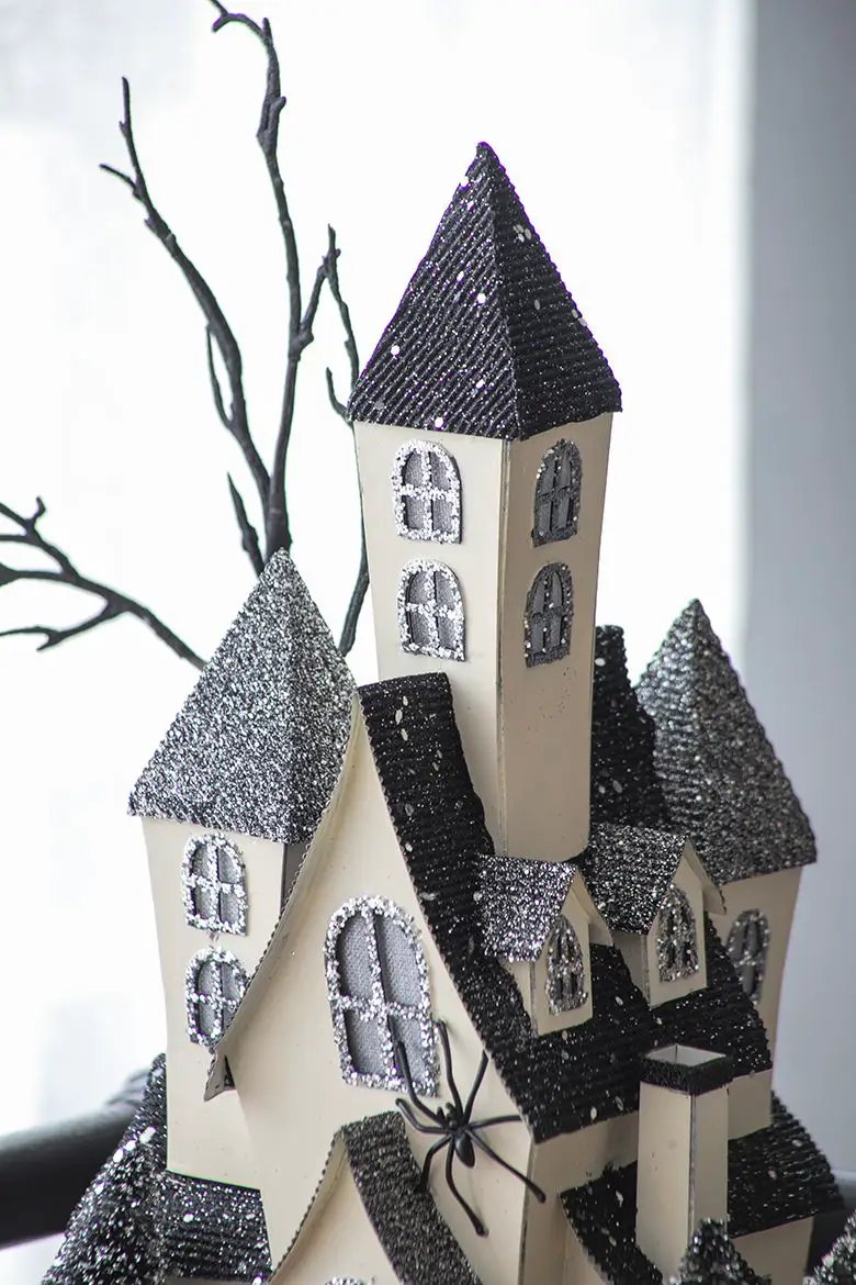 Cardboard Lighted Haunted House, Tabletop Holiday Halloween Decor, Battery Powered - Beige / Black by HouseOfZazla