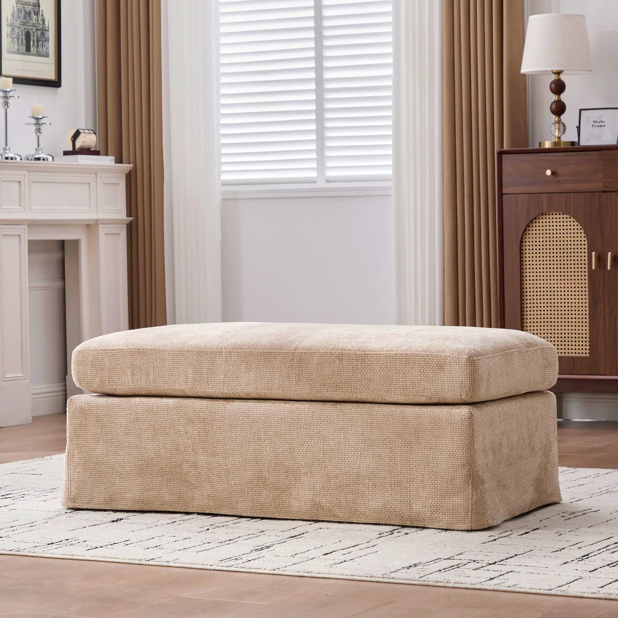Wide Modern Upholstered Ottoman Foot Stool by Unique Piece Furniture