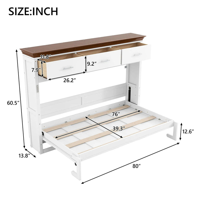 Twin Size Murphy Bed With 3 Drawers - White by HouseOfZazla