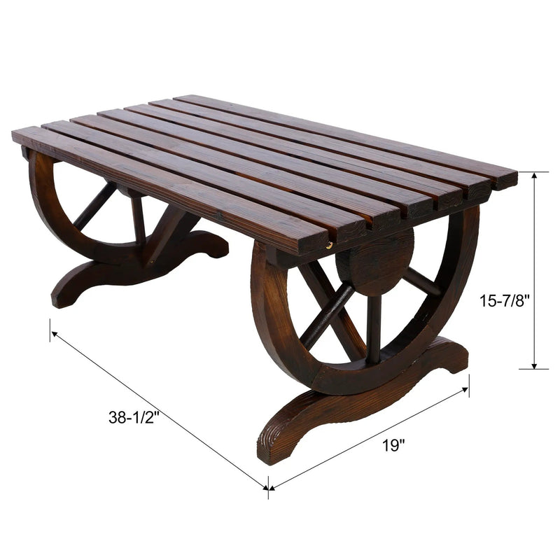 Outdoor Rustic Wooden Bench with Wagon Wheel Legs by HouseOfZazla