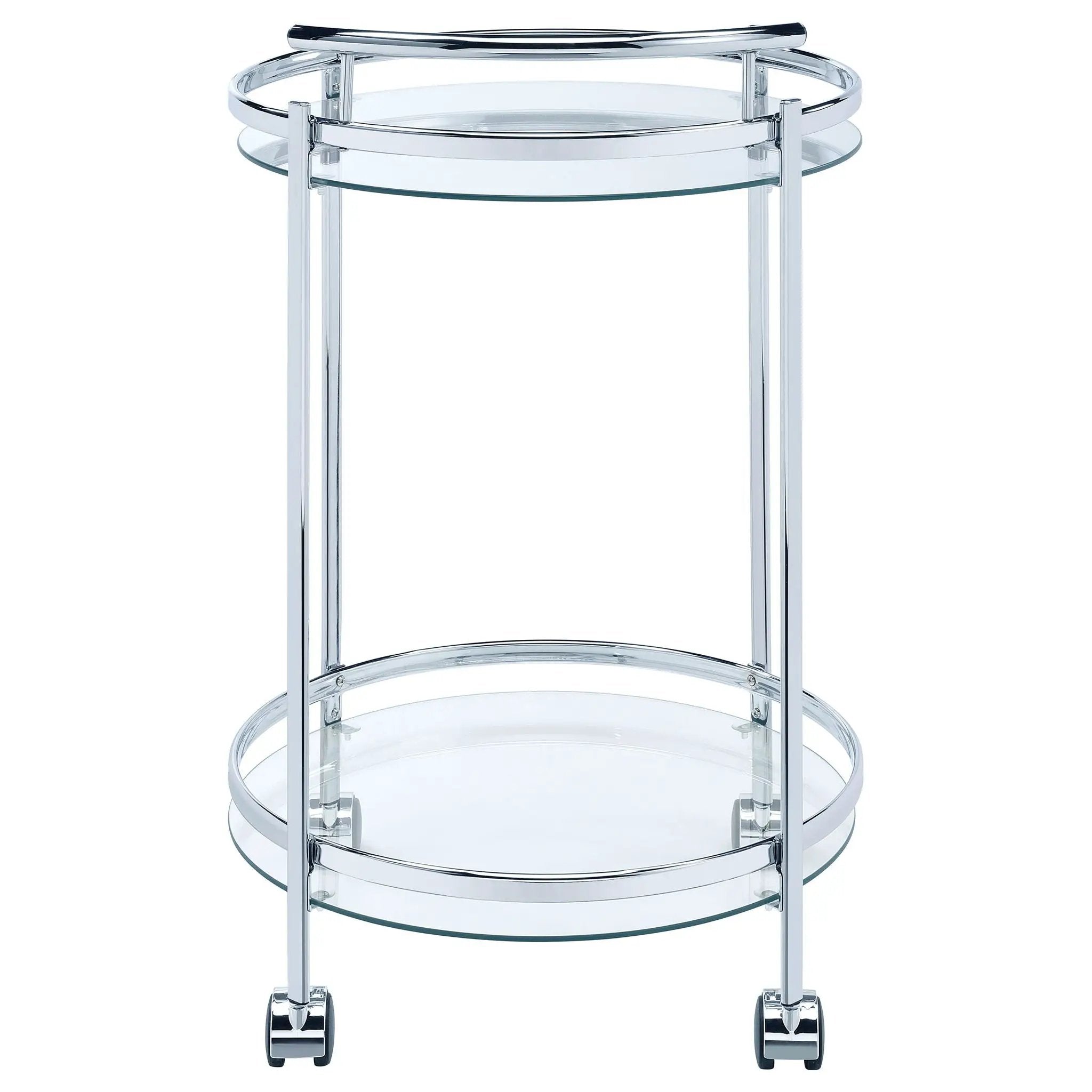 Chrissy Round Glass Shelf Metal Bar Cart Chrome by Unique Piece Furniture