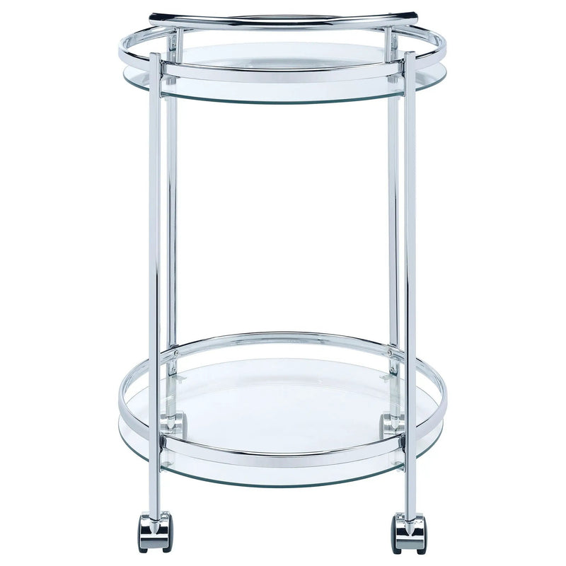 Chrissy Round Glass Shelf Metal Bar Cart Chrome by Unique Piece Furniture