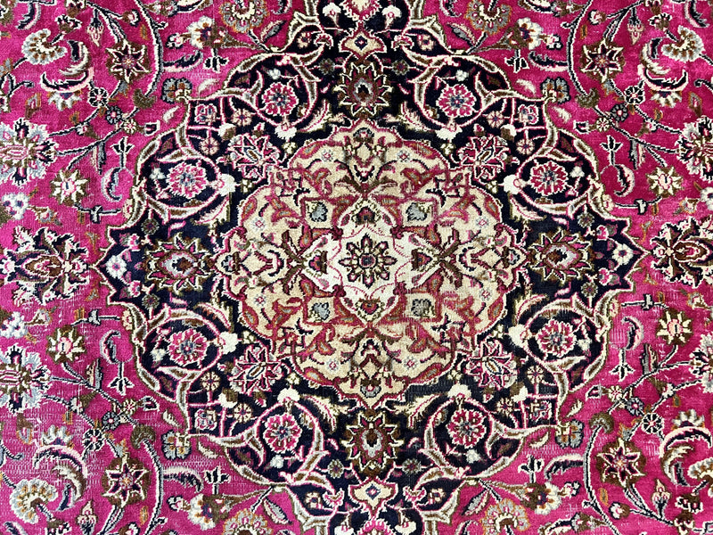 Persian Rug 10x13, Wool Hand Knotted Antique Kashmar Carpet, Raspberry Red & Navy Blue, Floral Medallion, Traditional Oriental Rug 10 x 13 by Jewel Rugs
