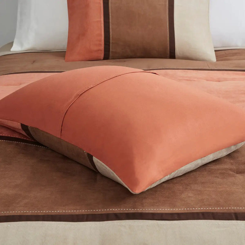 7 Piece Faux Suede Comforter Set Coral Queen by HouseOfZazla