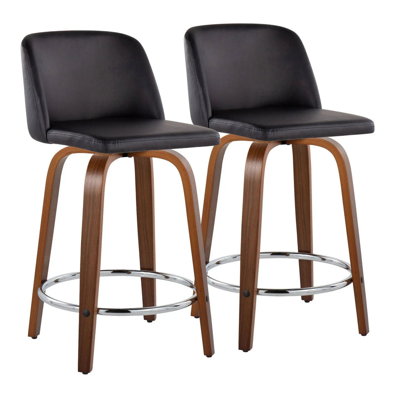 Toriano - Mid Century Modern Fixed Height Counter Stool With Swivel With Round Footrest (Set of 2) by HouseOfZazla