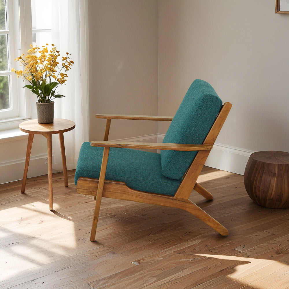 Modern Genuine Lounge Chair with Mid-Century Design - Light Blue, photo 8 of 8