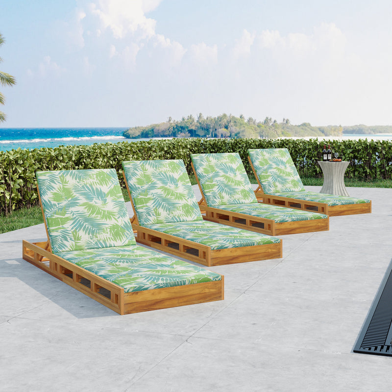 Lounge Chaise Set, Acacia Wood with Water-Resistant Lounge Cushions by HouseOfZazla