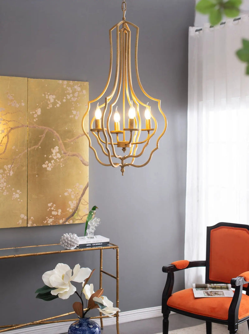 4 Light Chandelier, Hanging Light Fixture With Adjustable Chain For Kitchen, Bulb Not Included - Gold by HouseOfZazla