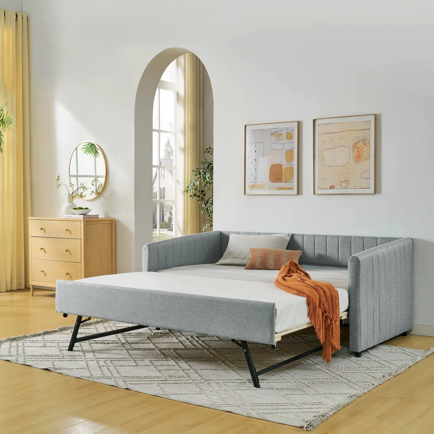 Upholstered Daybed With Trundle With Vertical Stripes by HouseOfZazla