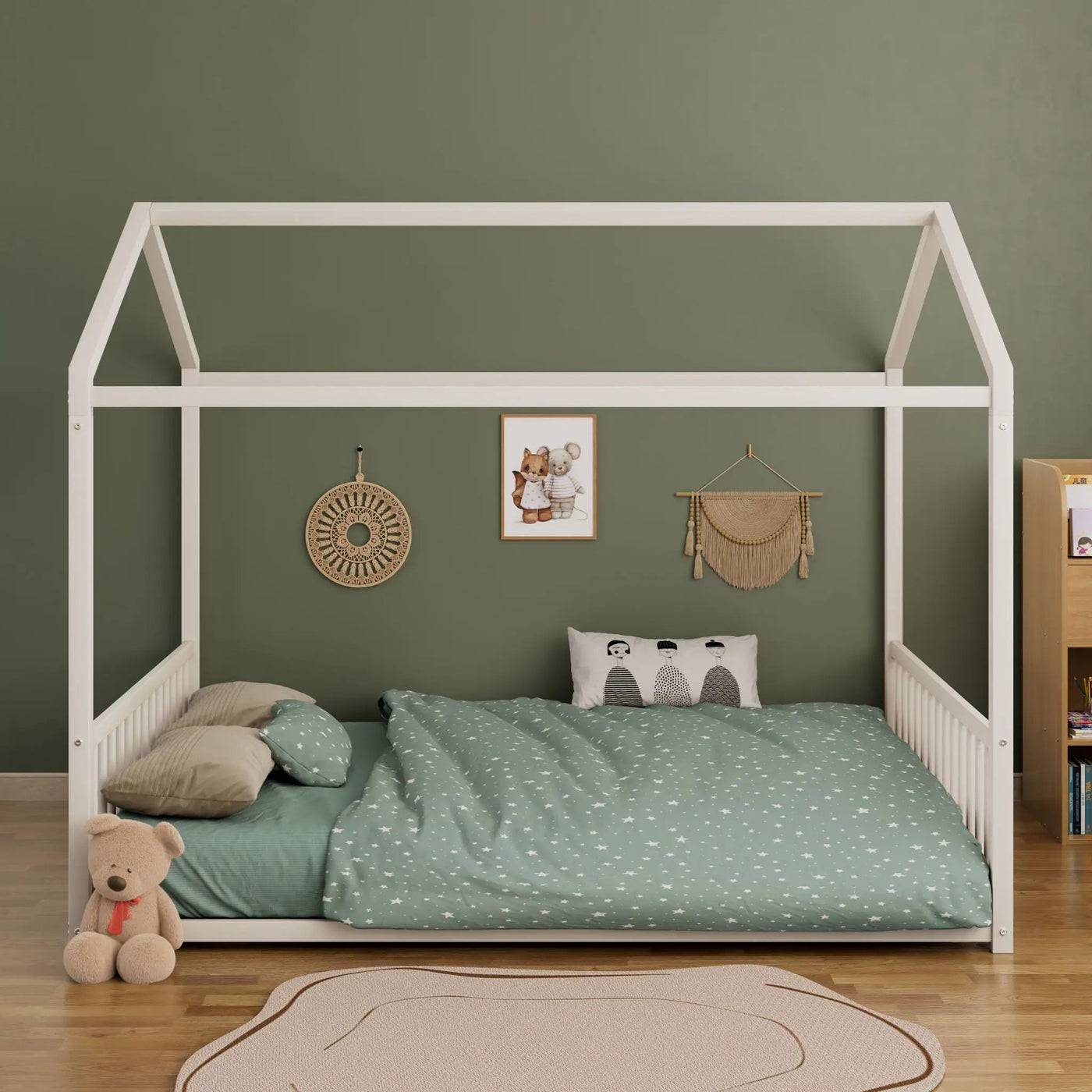 Montessori Style Floor House Shaped Bed With Safety Guardrails by HouseOfZazla