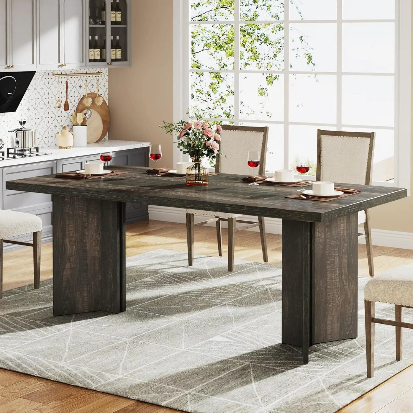 Dining Table For 4 - 6 People, Kitchen Table With Thick Top by HouseOfZazla