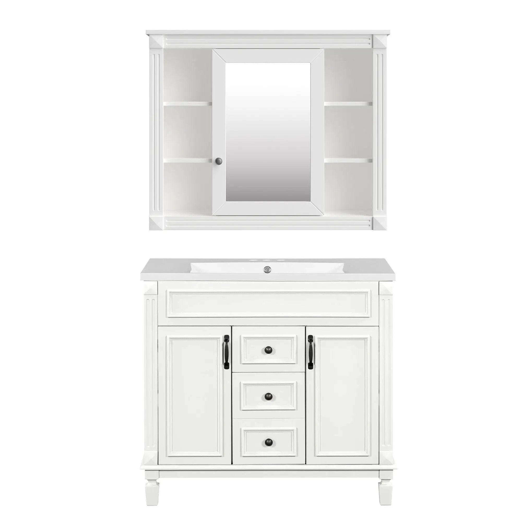 Bathroom Vanity With Top Sink, Mirror Cabinet, 2 Soft Closing Doors & 2 Drawers by HouseOfZazla