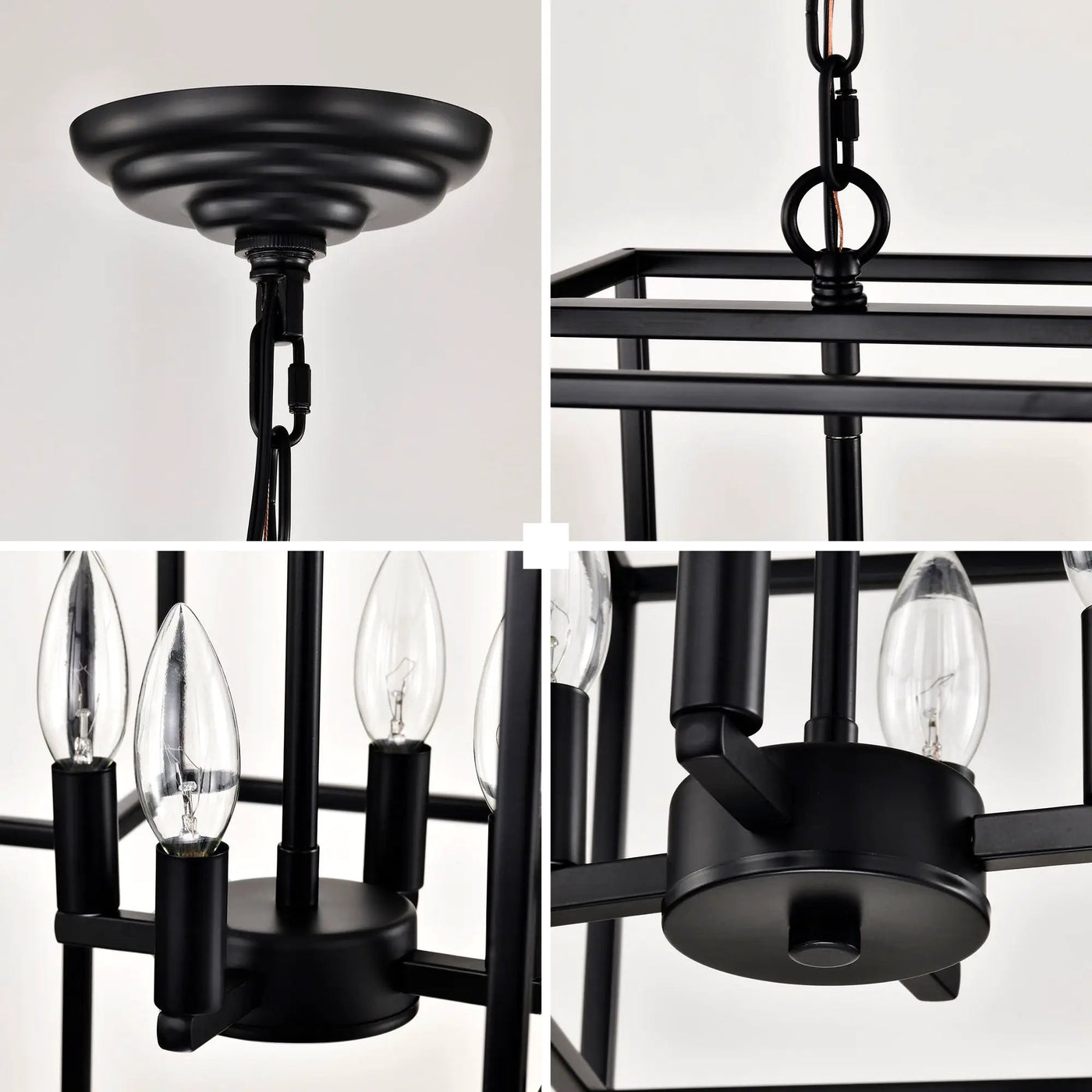 4 Light Metal Lantern Tiered Pendant Hanging Light Fixtures, Industrial Farmhouse Adjustable Height Chandeliers For Dining Room Hallway Foyer Entryway (E12 Bulbs Not Included) by HouseOfZazla