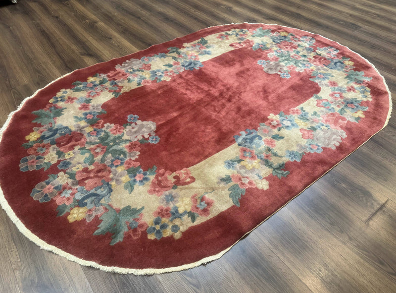 Oval Chinese Peking Rug 5x8, Pink, Floral, Vintage Chinese Wool Carpet by Jewel Rugs