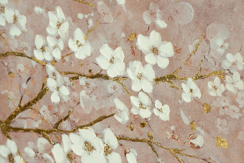 59.1x47.2 Hand-Painted Cherry Blossom Canvas Art with Blush Pink and White Finish by HouseOfZazla