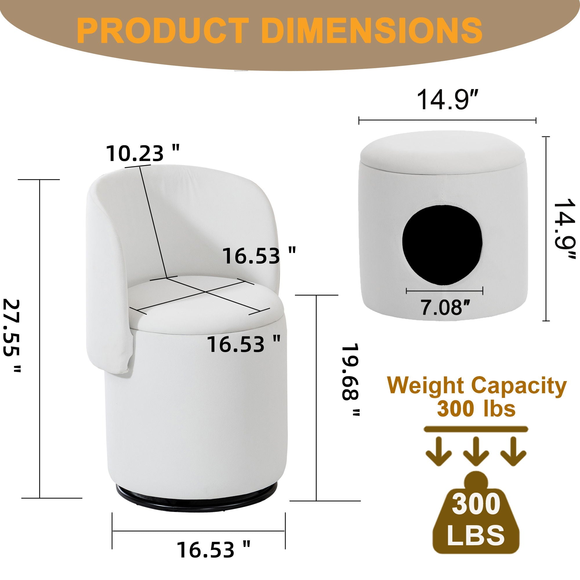 Barrel Chair With Built In Storage, 360° Swivel - Beige by HouseOfZazla