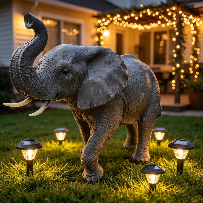 20'' Tall Resin Elephant Statue with Raised Trunk by HouseOfZazla