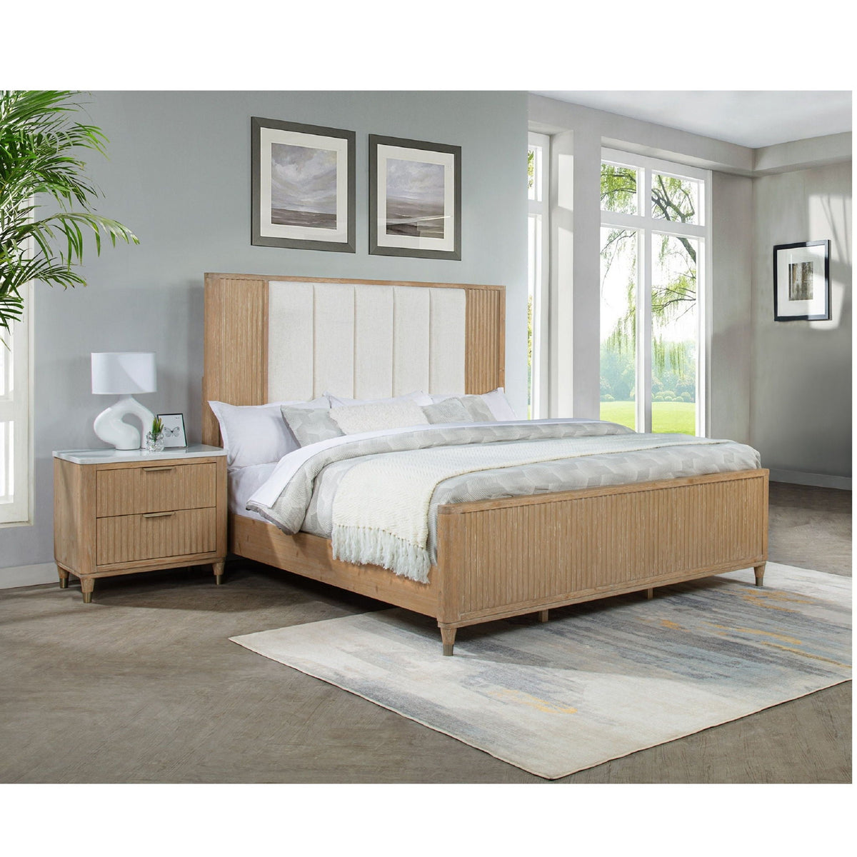 Light Brown High Headboard Panel Bed with Upholstered Feature, photo 7 of 7