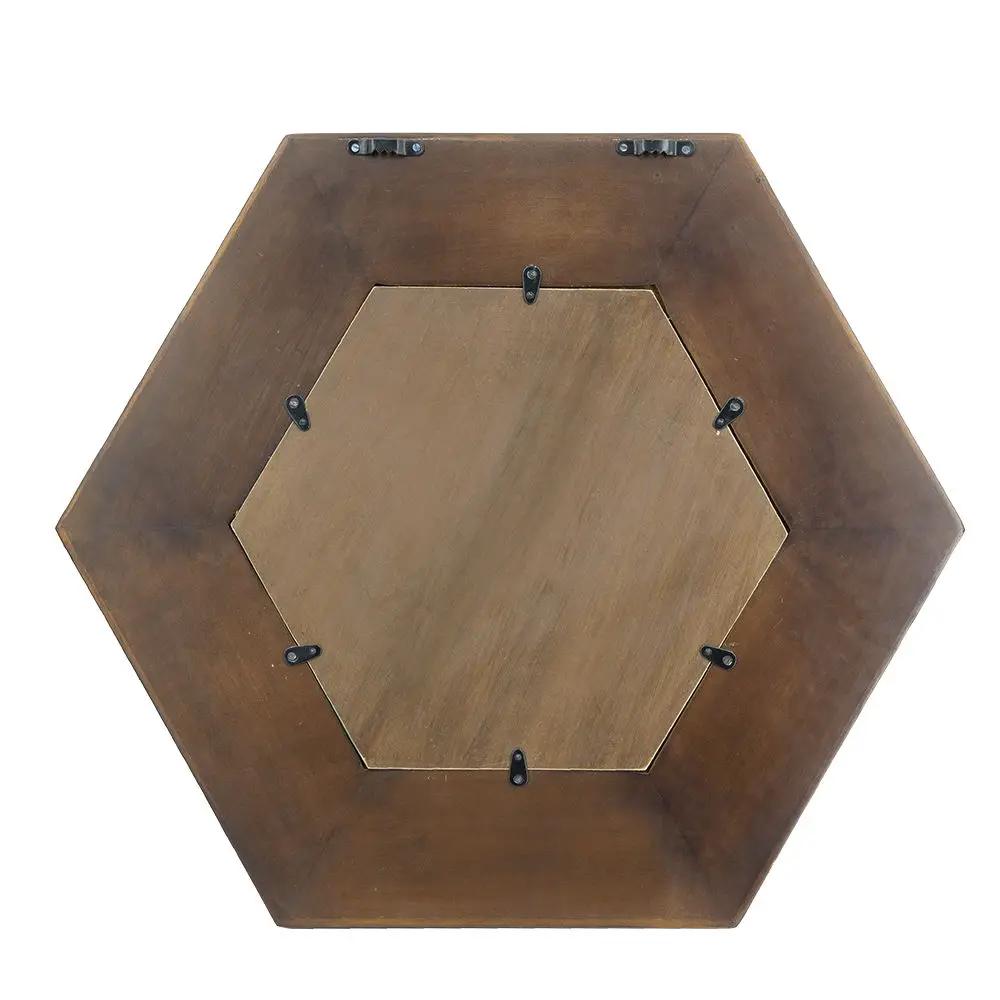 Hexagon Mirror With Natural Wood Frame, Wall Decor For Living Room Bathroom Hallway by HouseOfZazla