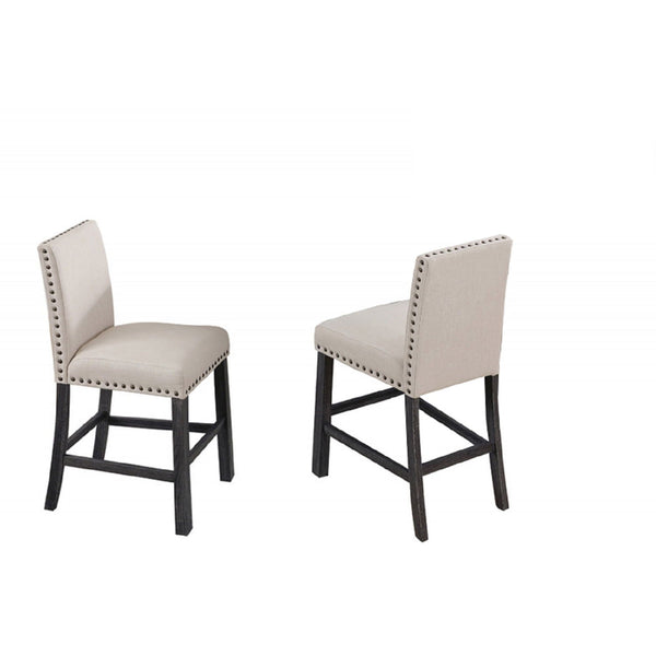 Upholstered Counter Dining Chair, Nailhead Trim (Set of 2) - Natural