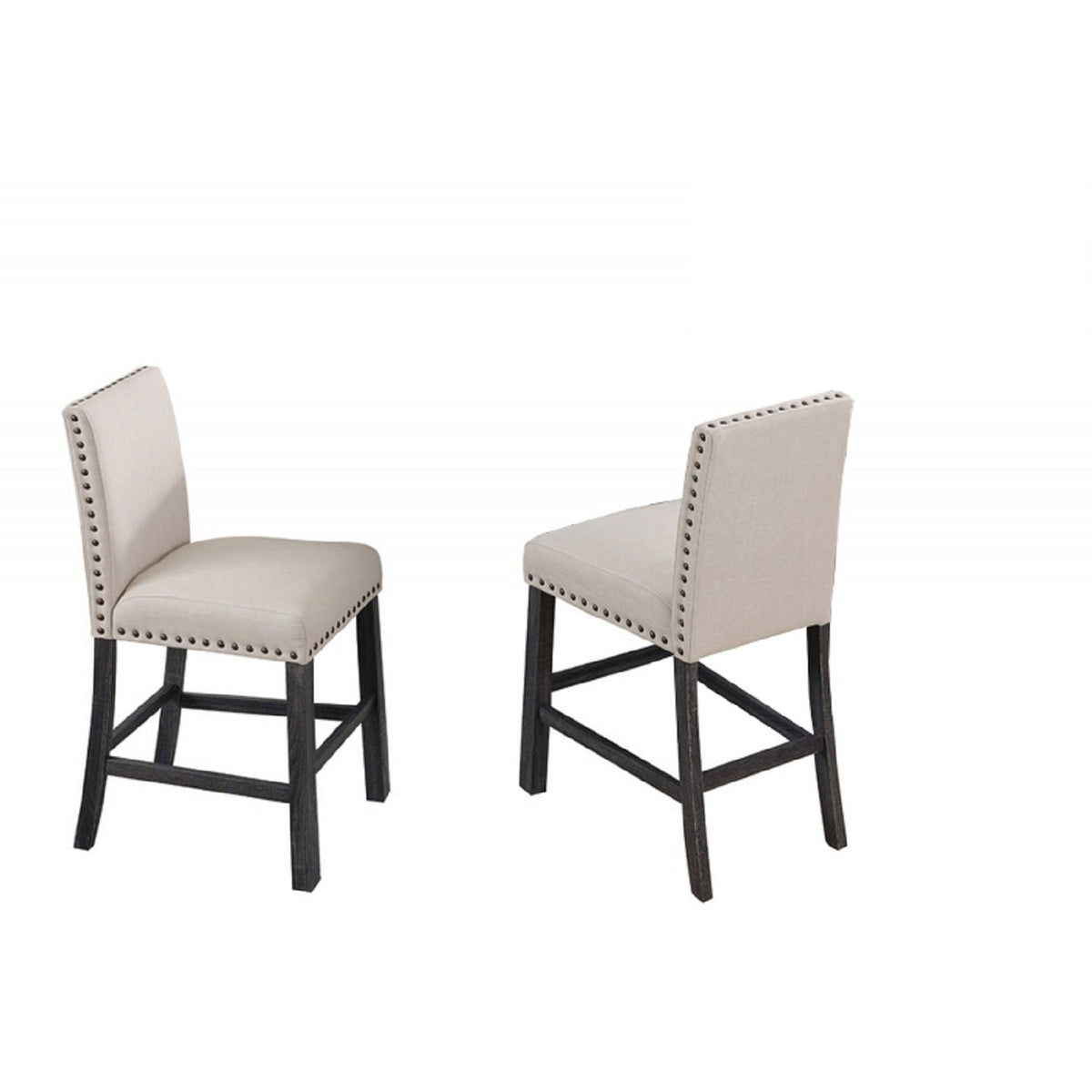Natural Upholstered Counter Dining Chair Set with Nailhead Trim - Linen Blend