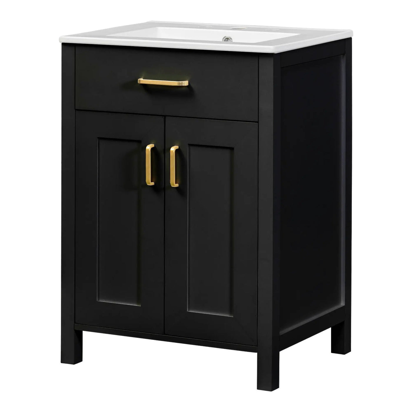 Modern Bathroom Vanity With Ceramic Sink, Soft-Close Doors, Flip Drawer, U-Shaped Shelves, Elegant Storage Solution by HouseOfZazla