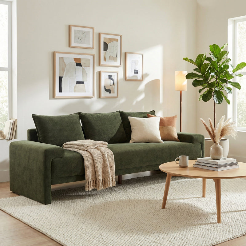 Algora 84.5 in. 3 Seater Modern Upholstered Velvet Sofa, Moss by HouseOfZazla