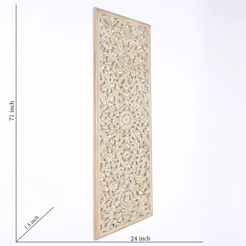 Floral Hand Carved Mandala Rectangle Wall Decor With Mirror - Antique Brown / White by Unique Piece Furniture
