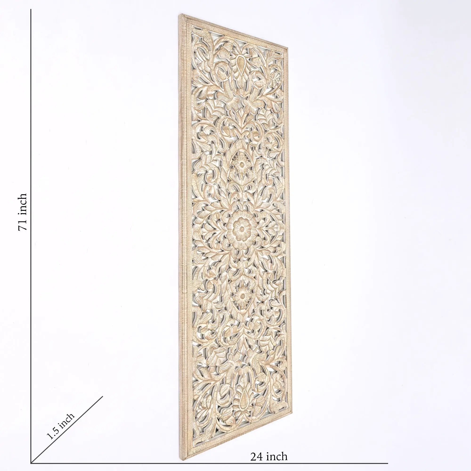 Floral Hand Carved Mandala Rectangle Wall Decor With Mirror - Antique Brown / White by HouseOfZazla