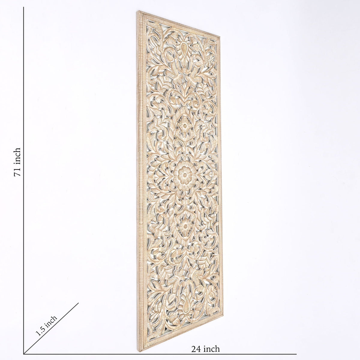 Floral Hand Carved Mandala Rectangle Wall Decor with Mirror - Antique Brown / White, photo 6 of 6