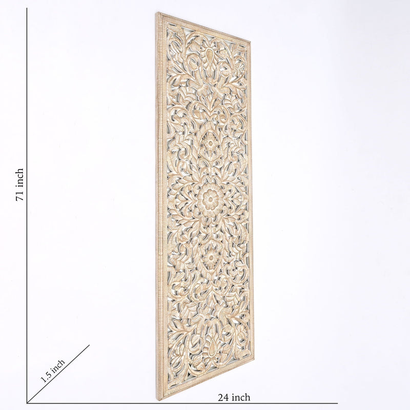Floral Hand Carved Mandala Rectangle Wall Decor with Mirror - Antique Brown / White, photo 6 of 6