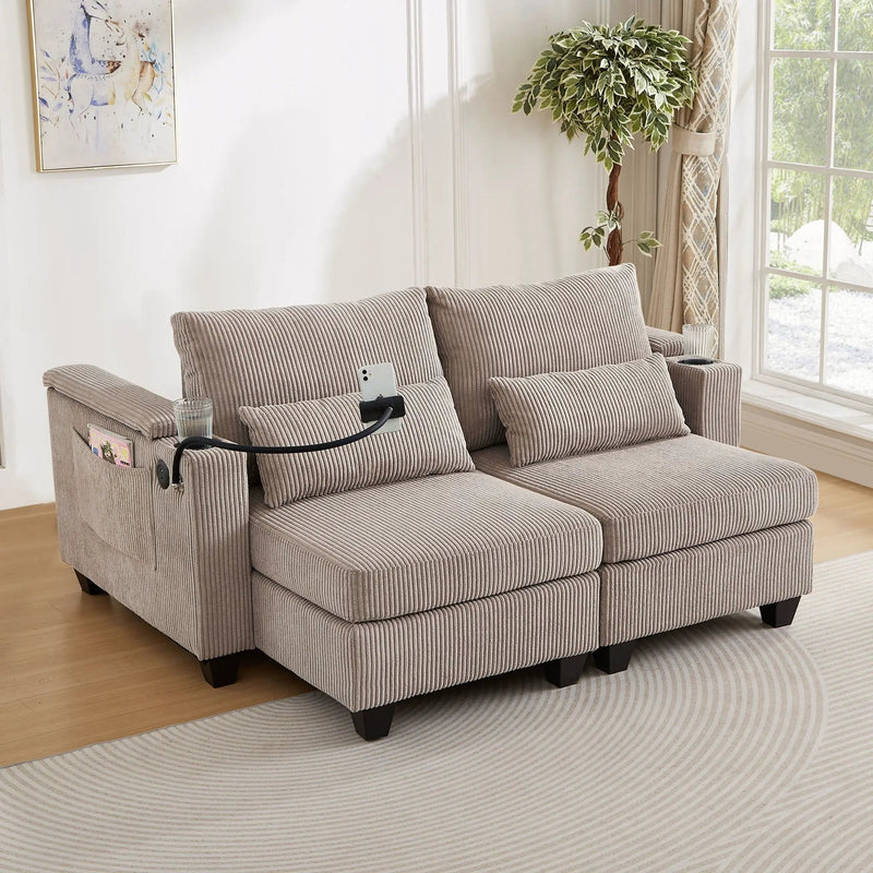 Convertible Chaise Lounge Sofa Chair With USB Ports, Cup Holders, Phone Holder And Storage by HouseOfZazla
