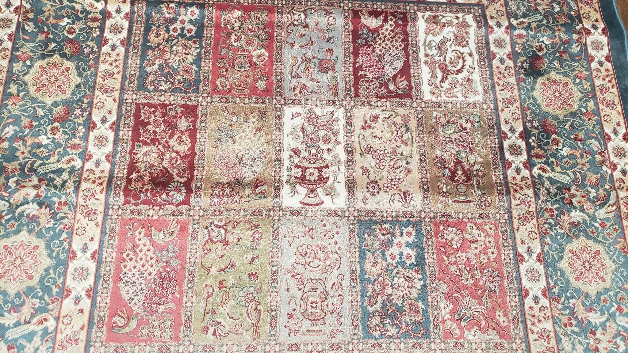 Silk Carpet 4x6 Blue, Panel Design, Four Seasons Pattern, Super Fine & Soft, Bamboo Silk, 4 x 6 Oriental Area Rug, High Quality, New Rug by Jewel Rugs