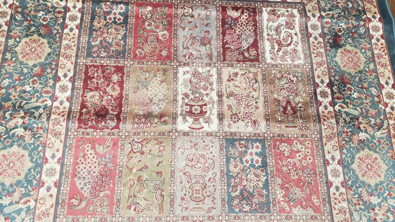 Silk Carpet 4x6 Blue, Panel Design, Four Seasons Pattern, Super Fine & Soft, Bamboo Silk, 4 x 6 Oriental Area Rug, High Quality, New Rug by Jewel Rugs