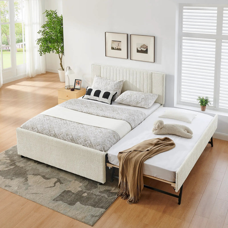 Queen Size Vertical Channel Tufted Upholstered Bed with Storage and Trundle by HouseOfZazla