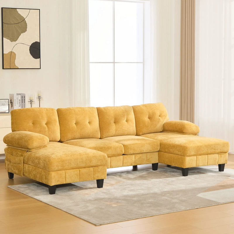 U-Shaped Sectional Sofa 103.5" Fabric Couch With Dual Chaise Lounges, Storage Pockets, Armrest Pillows by HouseOfZazla