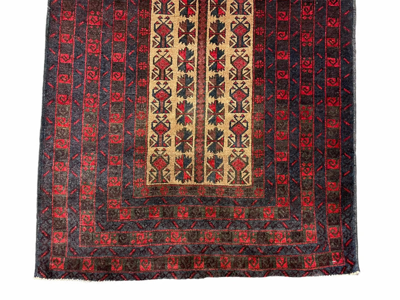 3 X 3.5 New Vintage Handmade Wool Rug Tribal Turkoman Balouch Red Prayer Rug by Jewel Rugs