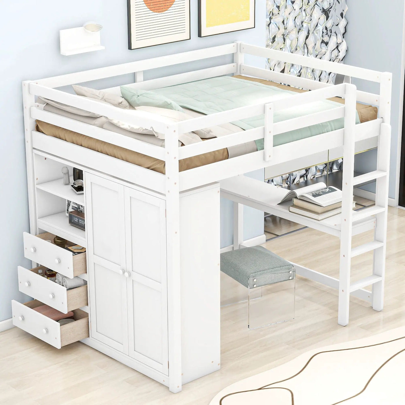 Loft Bed With Built In Wardrobe, Shelves And Drawers by HouseOfZazla