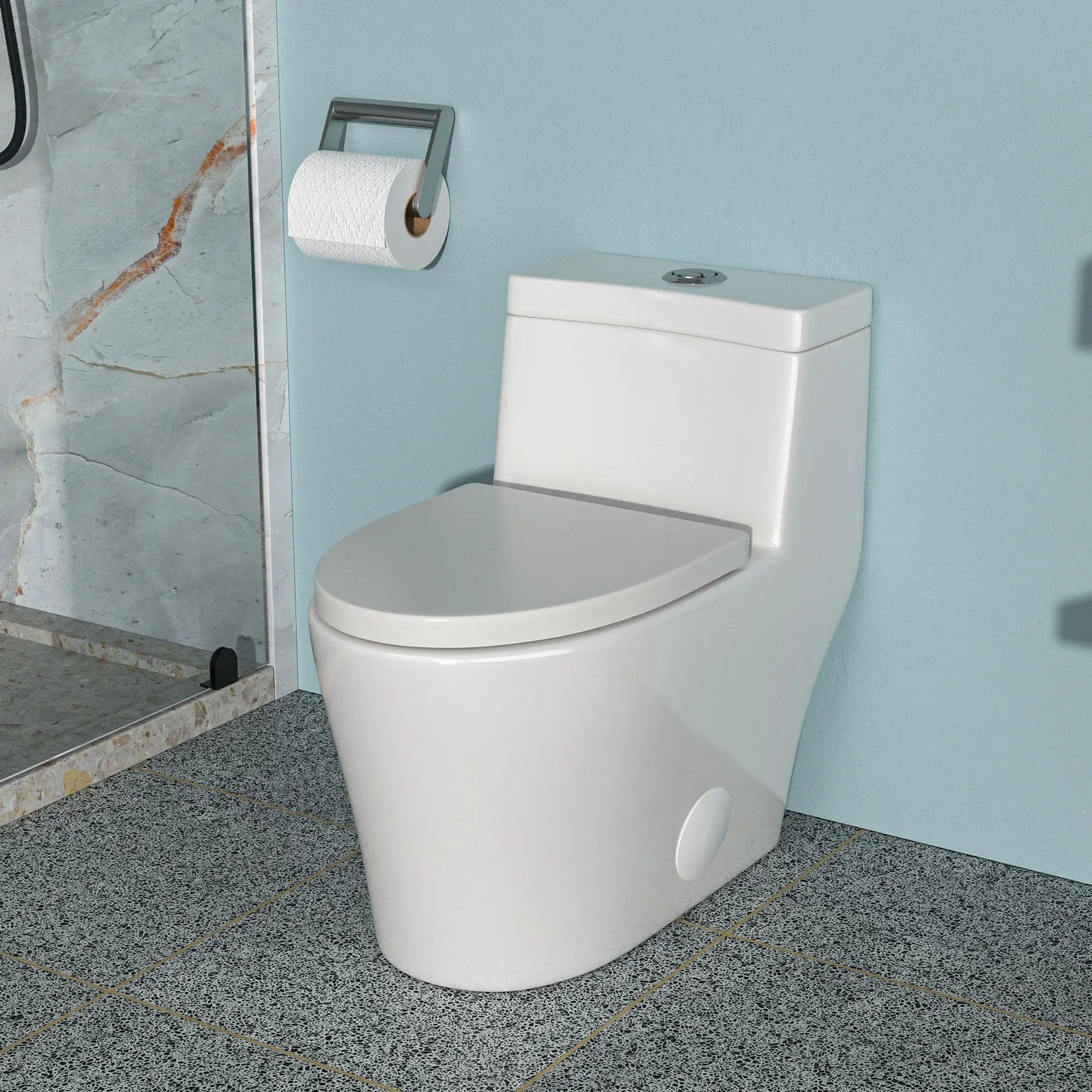 1 Piece Toilet, Dual Flush, Soft Closing Seat - White by HouseOfZazla