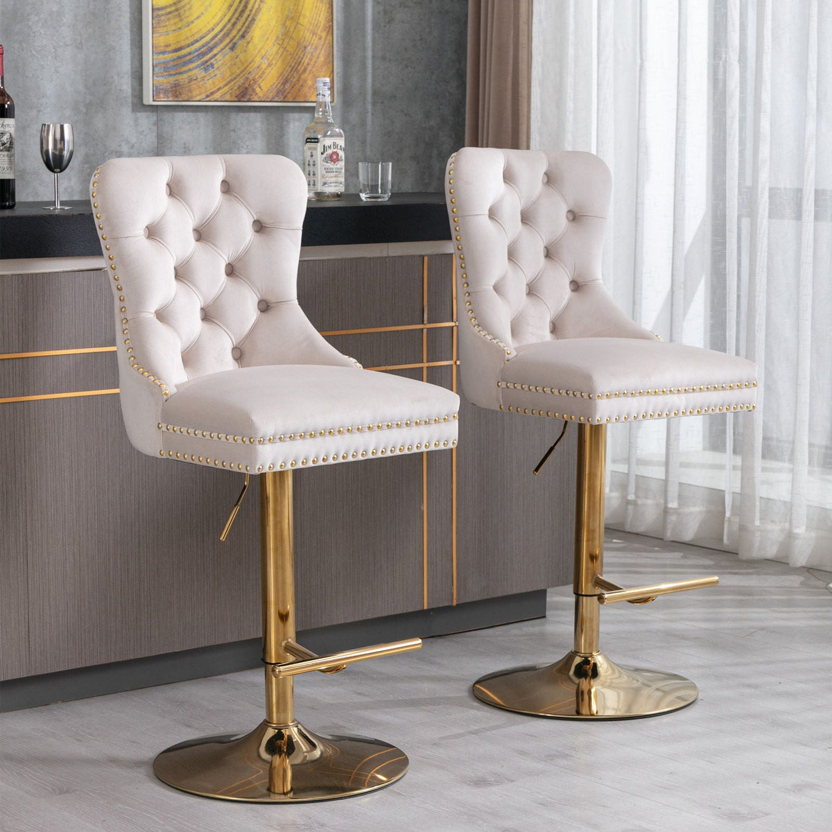 Modern Upholstered Swivel Barstools with Adjustable Height - Set of 2